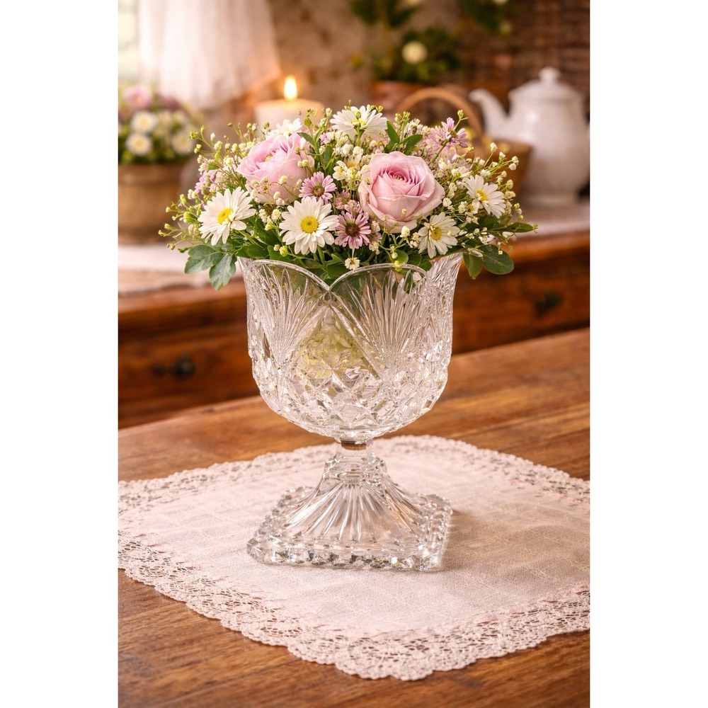 Shannon Crystal Pedestal Bowl Vase Cut Crystal Compote Candy Dish Vintage‎